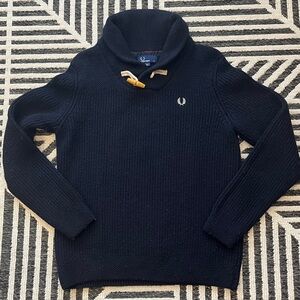 Fred Perry (Designer) - Dark Blue Cowl Neck Sweater - (Measurements in pics)
